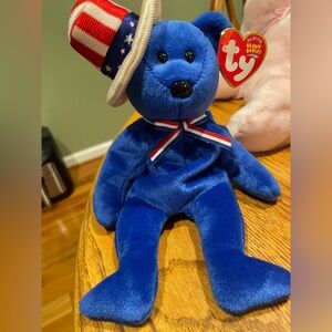 Blue Beanie Baby Bear with Patriotic Hat